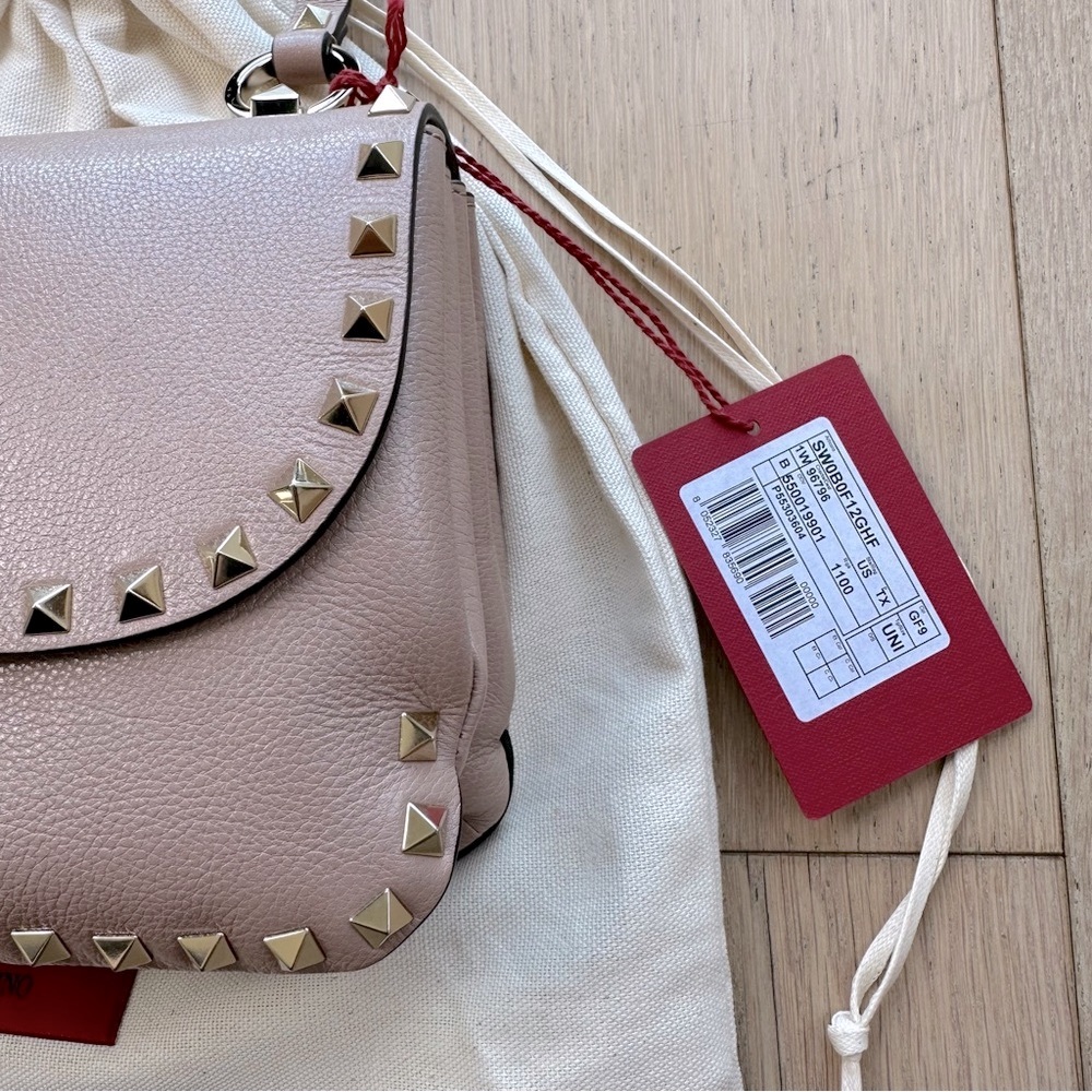 🆕 Authentic Valentino Garavani Light Pink Leather Rockstud Small Shoulder Bag - Picture 4 of 17